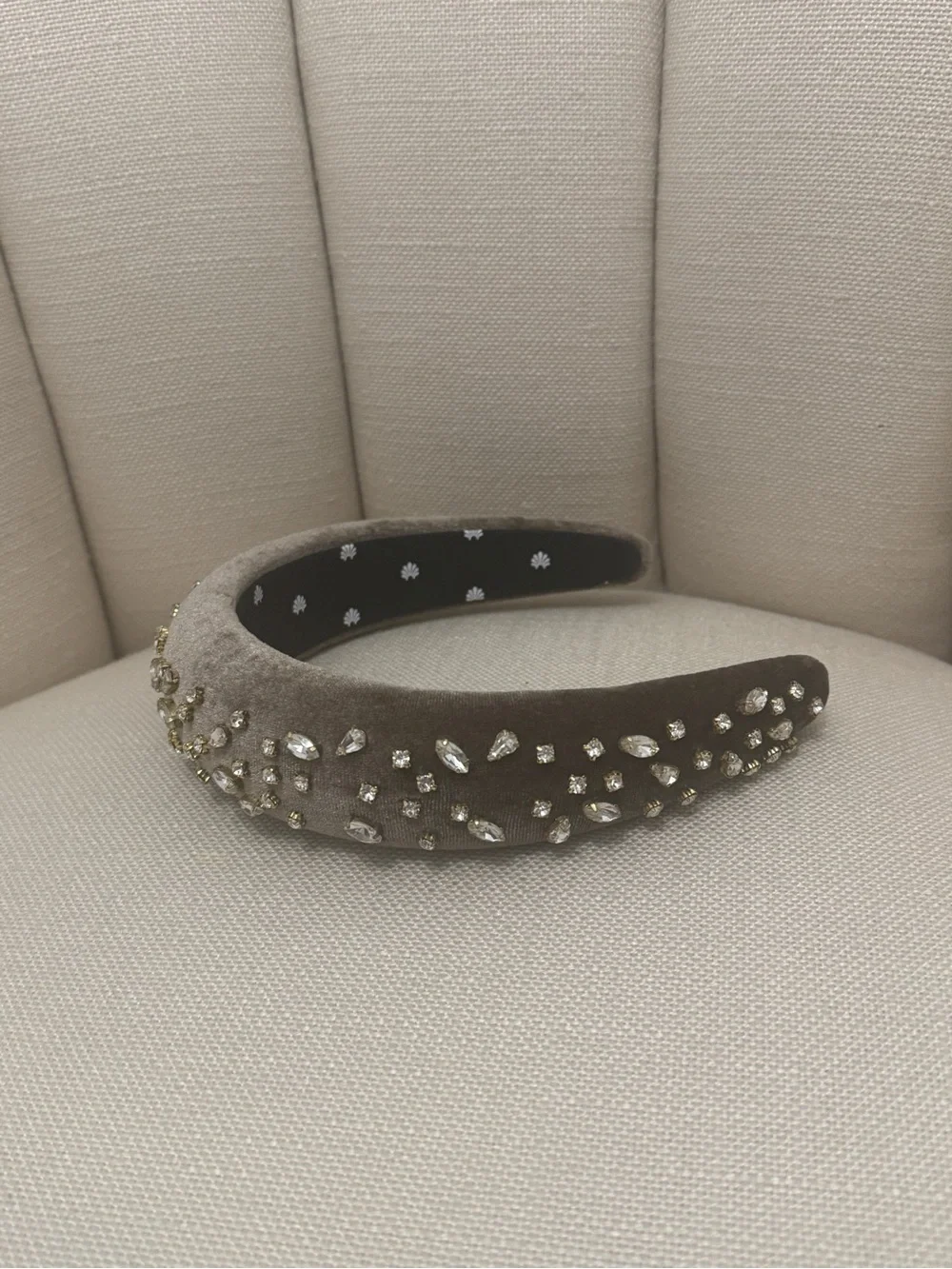 LeLe Sadoughi Taupe crystal-embellished velvet headband